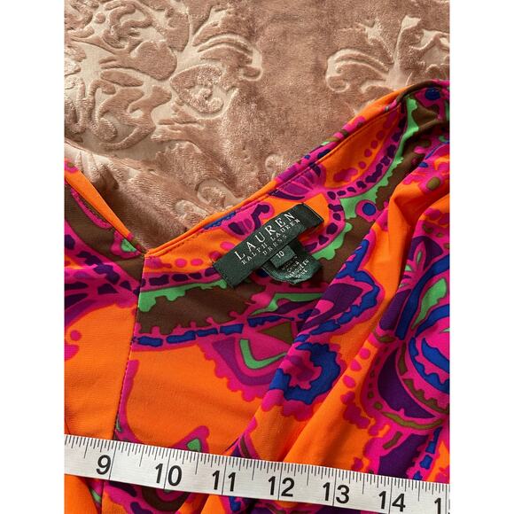 Lauren Ralph Lauren Paisley Faux Wrap Dress boho Orange Multicolor Size 10 - Picture 6 of 9